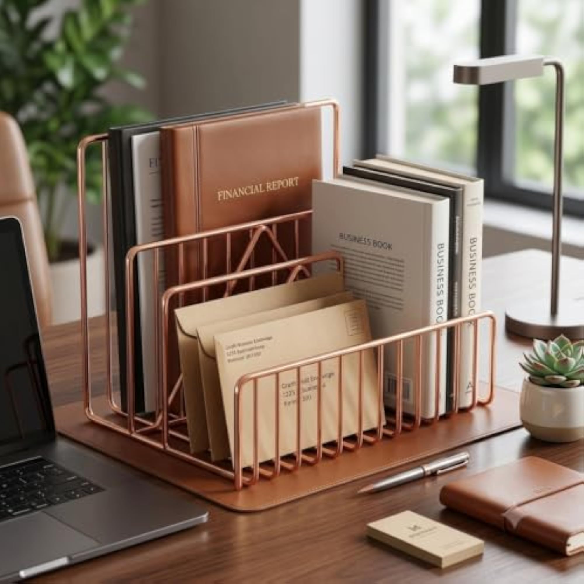 3-Compartment Metal File & Magazine Holder, Desk Organizer